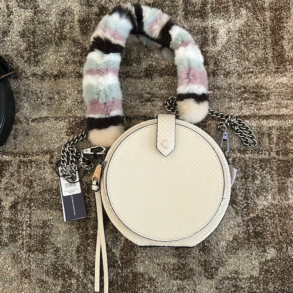 Brand New Rebecca Minkoff Caneteen crossbody in ecru + multi color strap